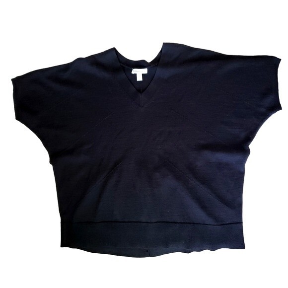 Coldwater Creek Black Short V Neck Sleeve Sweater Wool Blend- Size L -Swing - Picture 1 of 9